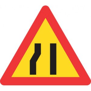 TW330 Temporary Road Narrows Left Sign