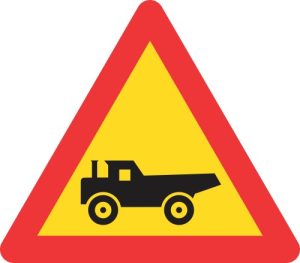 TW345 - Temporary Construction Vehicles Crossing From Right Road Sign