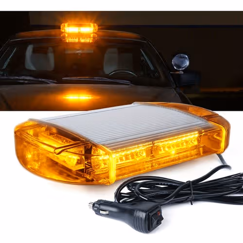 Magnetic Mount Amber Orange COB LED Strobe Flash Vehicle Roof Top Light Bar.