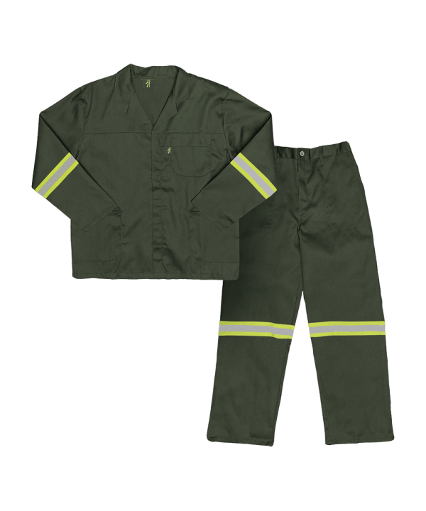 Acid Resistant Polycotton Conti Suit - Reflective Arm, Legs & Back - Yellow Tape